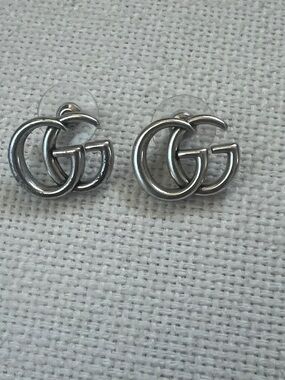 Gucci Silver Double G Logo Stud Earrings